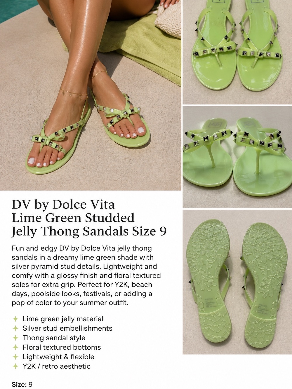 DV by Dolce Vita Lime Green Studded Jelly Thong Sandals